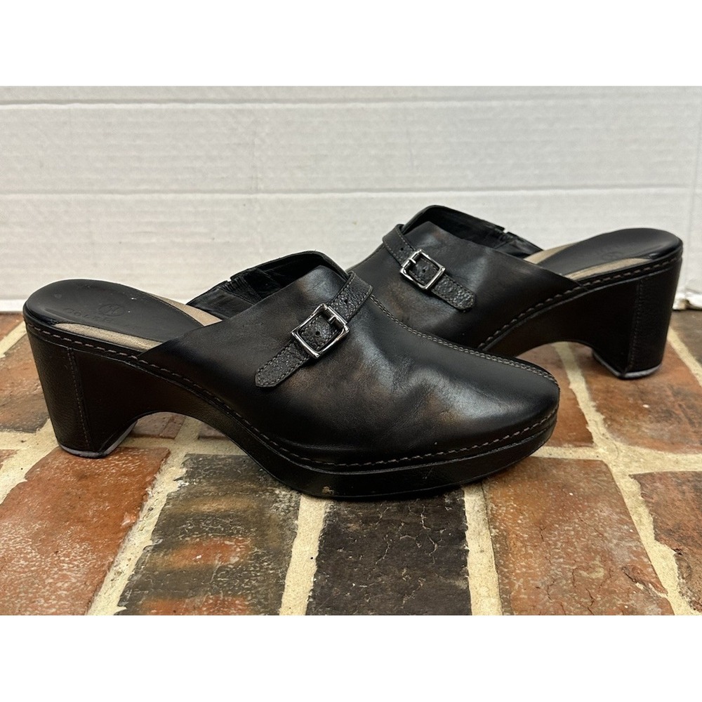Cole Haan Black Leather Mules Clogs Comfort Slip On Heels Closed Toe Women 10